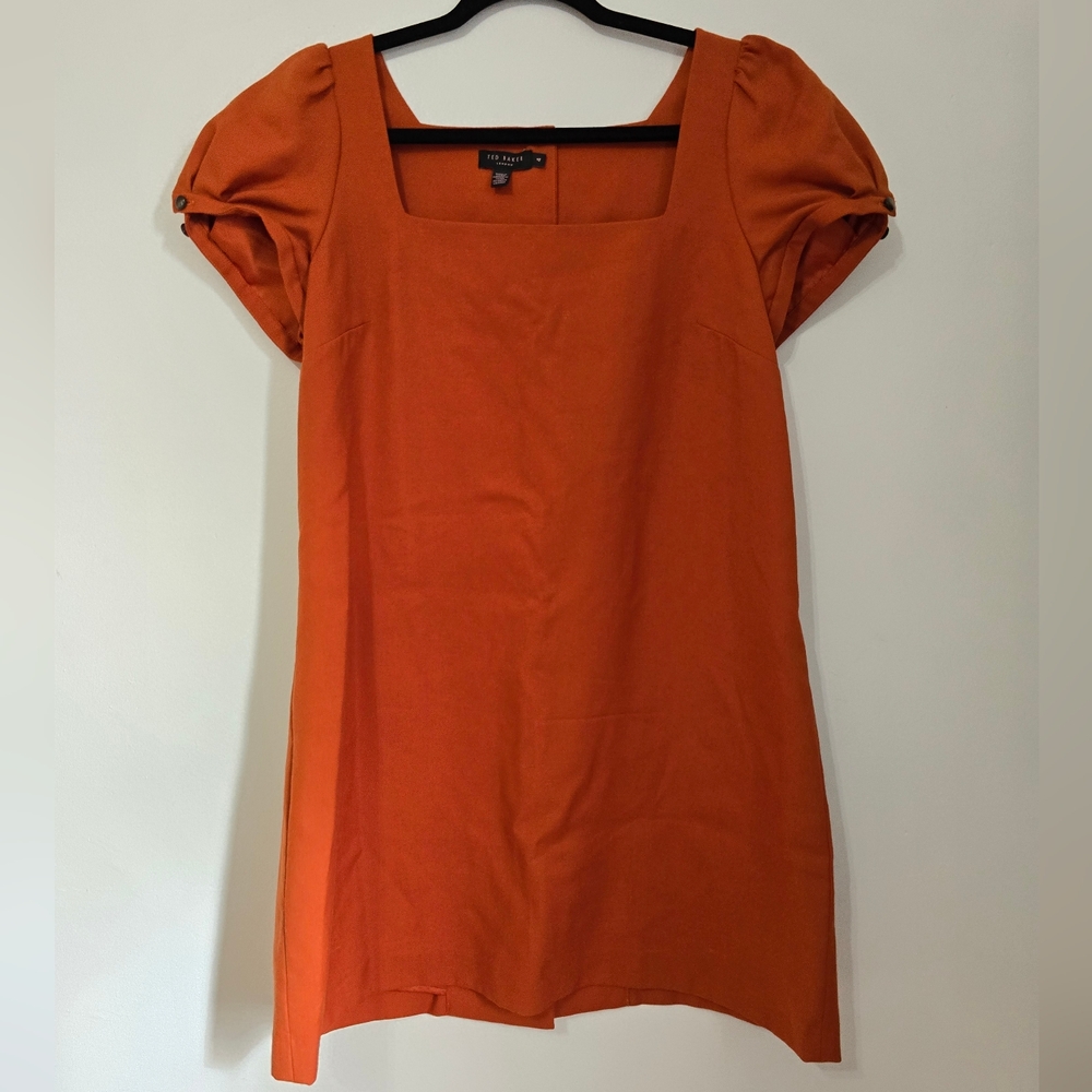 Ted Baker Puff Sleeve Button- Back 100% Wool Dress